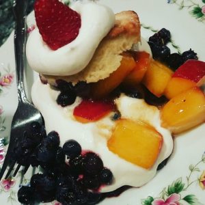 islandgirlcatering. local berries and cream. from scratch. berry and peach shortcake. barrington, ri. farm to table