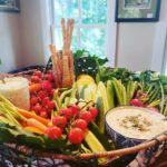 local fresh vegetable crudite, green garden dip, scallion hummus